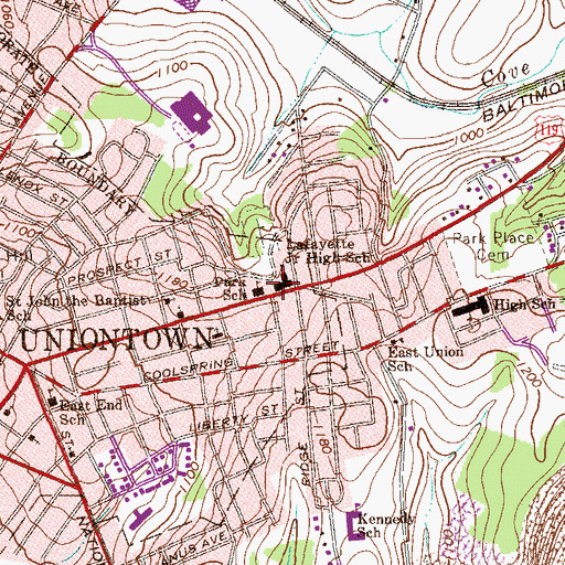 Topographic Map of Lafayette Middle School, PA