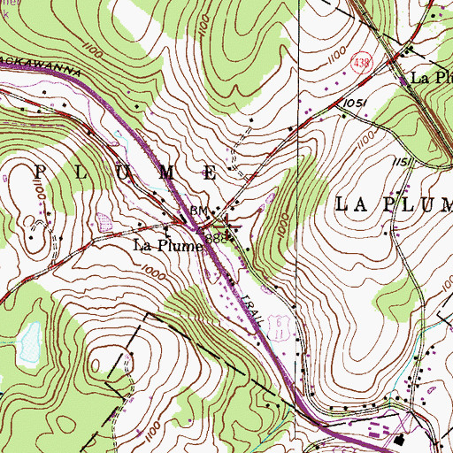 Topographic Map of La Plume, PA