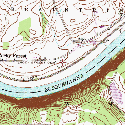 Topographic Map of Lacey Street Cemetery, PA
