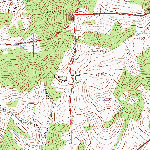 Topographic Map of Lackey Cemetery, PA