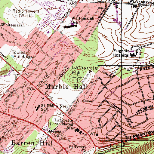 Topographic Map of Lafayette Hill, PA