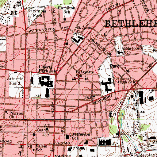 Topographic Map of Lafayette School, PA