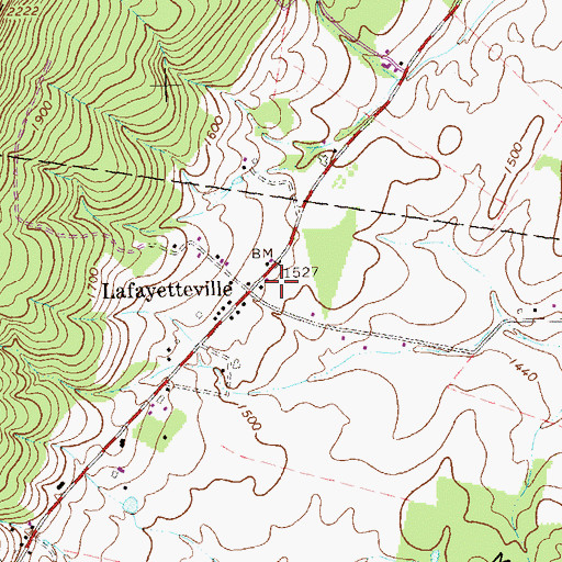 Topographic Map of Lafayetteville, PA