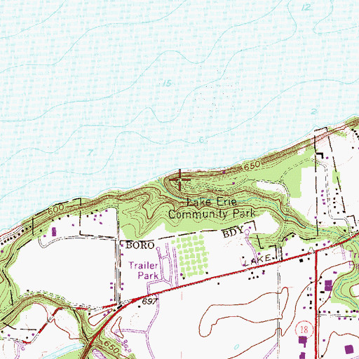 Topographic Map of Lake Erie Community Park, PA