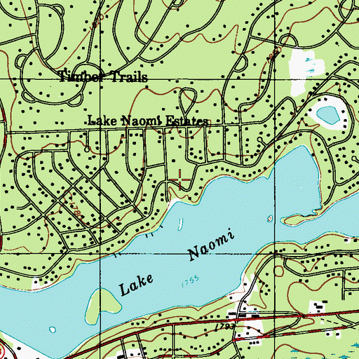 Topographic Map of Lake Naomi Estates, PA