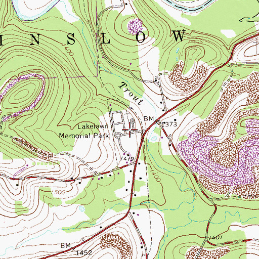 Topographic Map of Lakelawn Memorial Park and Mausoleum, PA