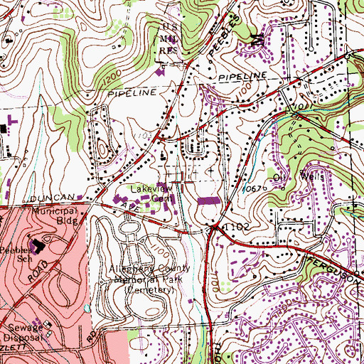 Topographic Map of Lakeview - Duncan Heights Cemetery, PA