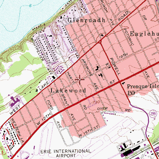 Topographic Map of Lakewood, PA