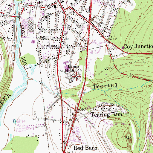 Topographic Map of Lamar High School, PA