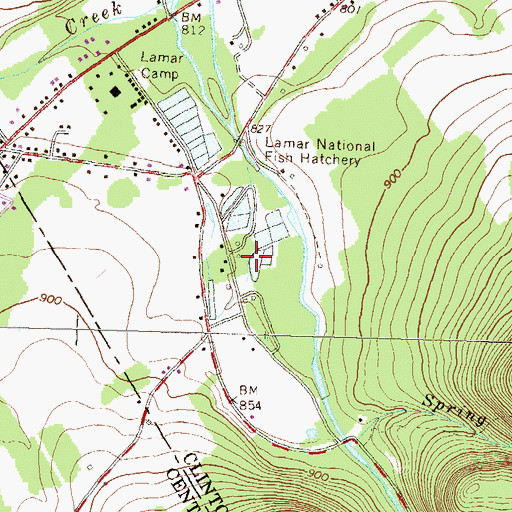 Topographic Map of Lamar National Fish Hatchery and Northeast Fishery Center, PA