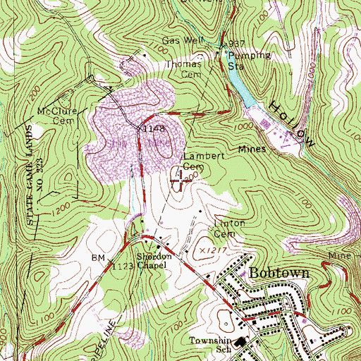 Topographic Map of Lambert Cemetery, PA