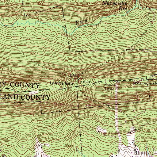 Topographic Map of Lambs Gap, PA