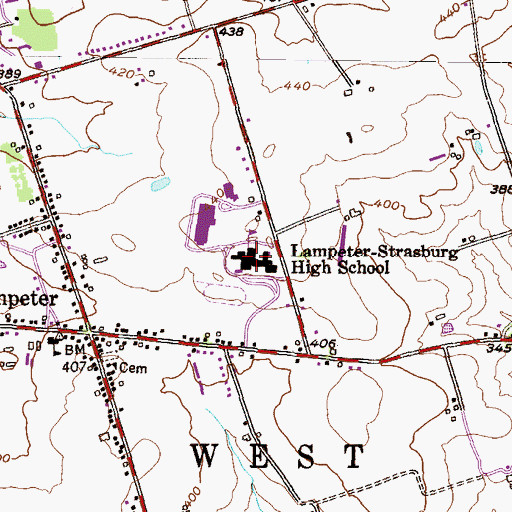 Topographic Map of Lampeter-Strasburg High School, PA