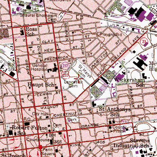 Topographic Map of Lancaster Cemetery, PA