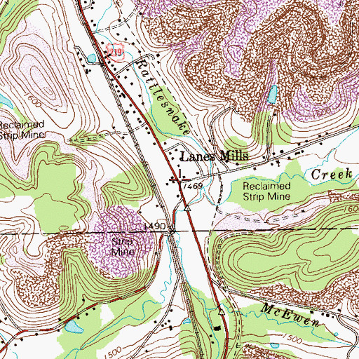 Topographic Map of Lanes Mills, PA