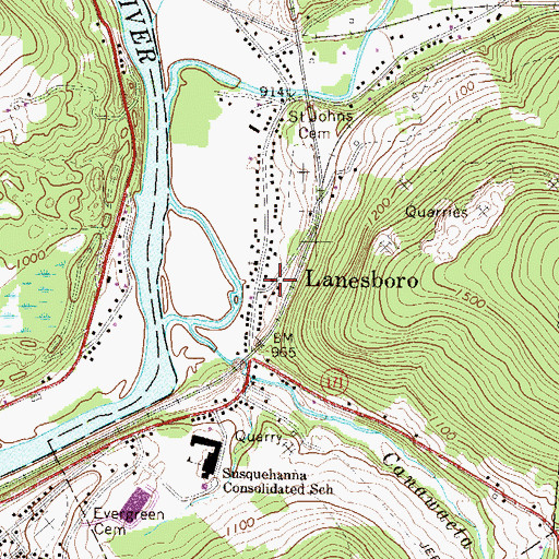 Topographic Map of Lanesboro, PA