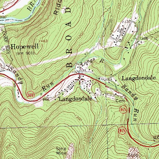 Topographic Map of Langdondale, PA