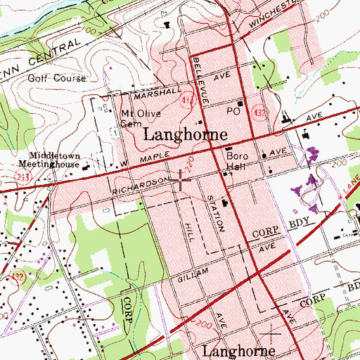 Topographic Map of Langhorne, PA