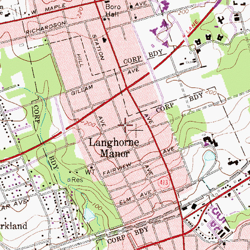 Topographic Map of Langhorne Manor, PA