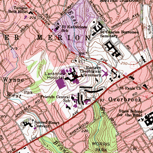 Topographic Map of Main Line Hospital Lankenau, PA