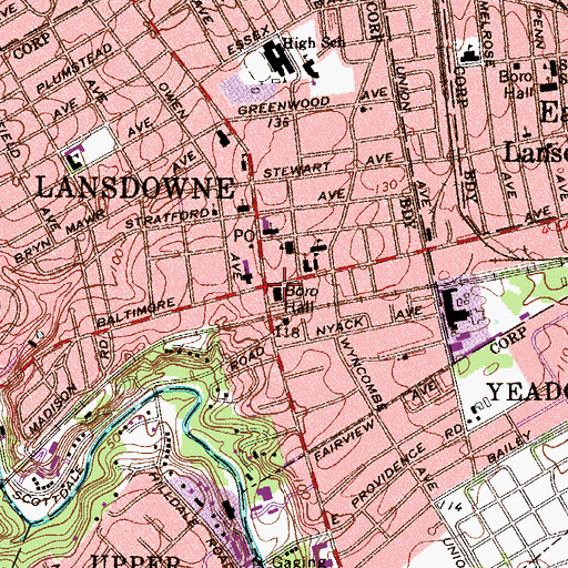 Topographic Map of Lansdowne, PA