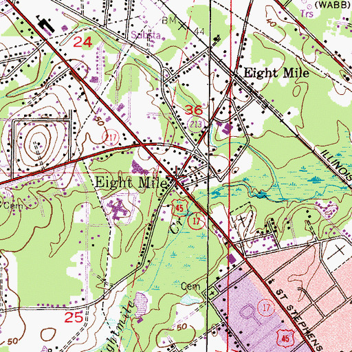 Topographic Map of Eight Mile, AL