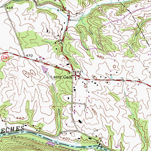Topographic Map of Lantz Cemetery, PA