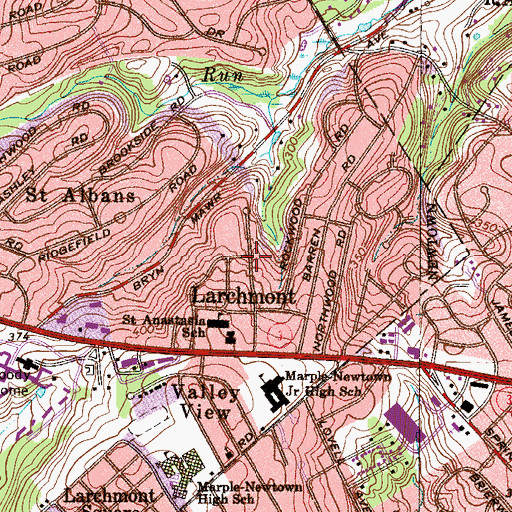 Topographic Map of Larchmont, PA