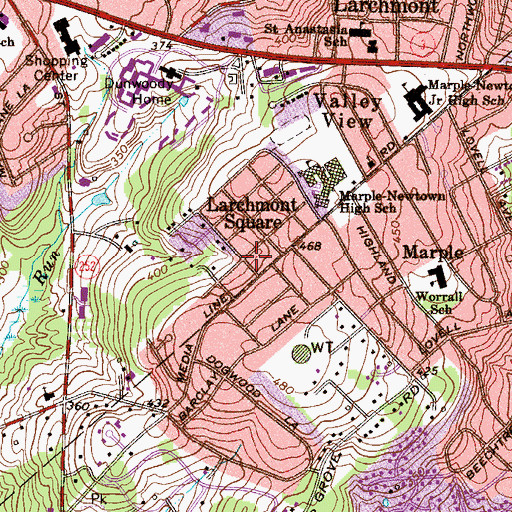 Topographic Map of Larchmont Square, PA