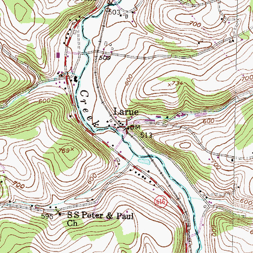 Topographic Map of Larue, PA