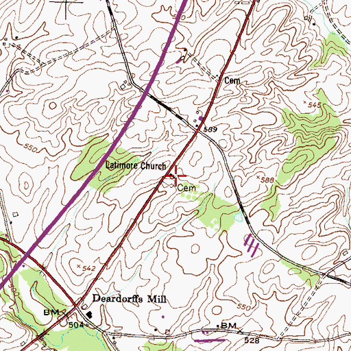 Topographic Map of Latimore Church, PA