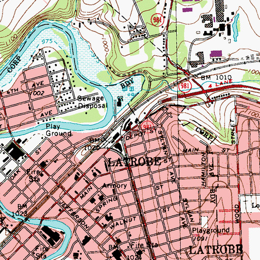 Topographic Map of Latrobe, PA