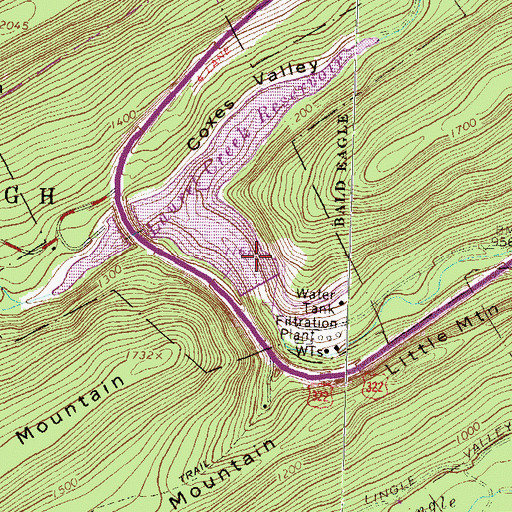 Topographic Map of Laurel Creek Reservoir, PA