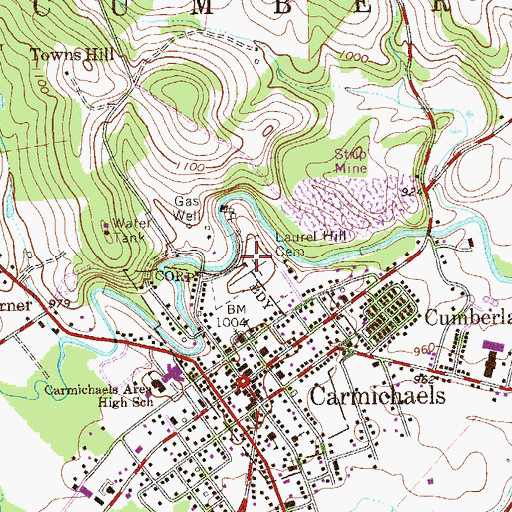 Topographic Map of Laurel Hill Cemetery, PA
