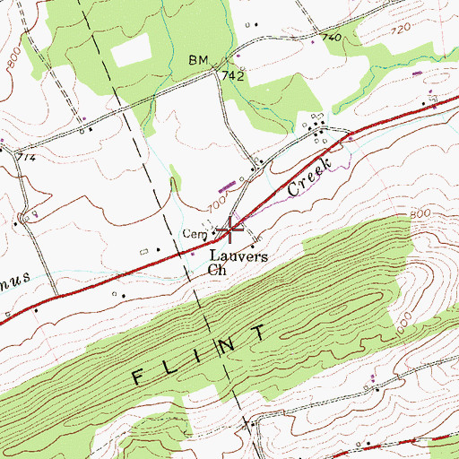 Topographic Map of Lauvers Church, PA
