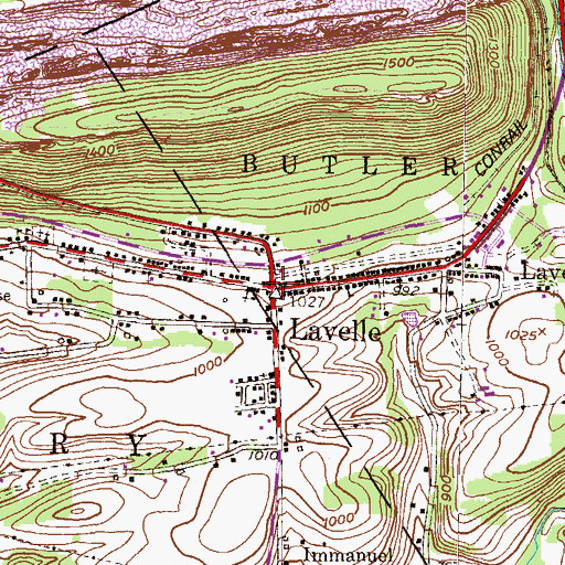 Topographic Map of Lavelle, PA