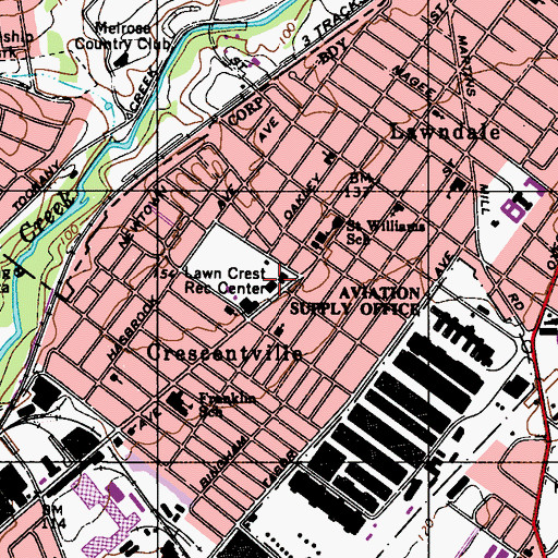 Topographic Map of Lawn Crest Recreation Center, PA