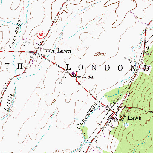 Topographic Map of Lawn School, PA
