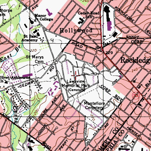 Topographic Map of Lawnview Memorial Park, PA