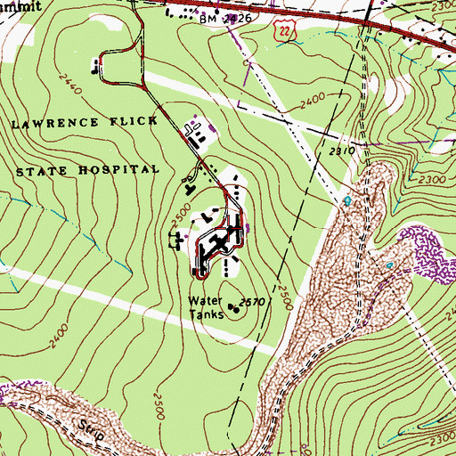 Topographic Map of Lawrence Flick State Hospital, PA