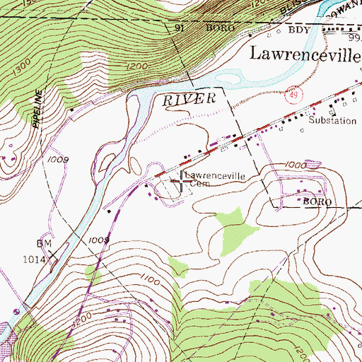 Topographic Map of Lawrenceville Cemetery, PA