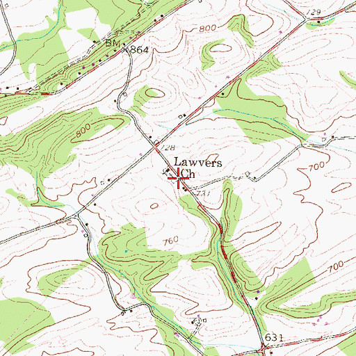 Topographic Map of Lawvers Church, PA