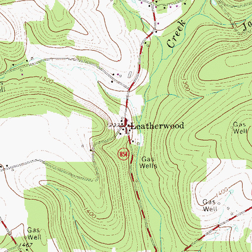 Topographic Map of Leatherwood, PA