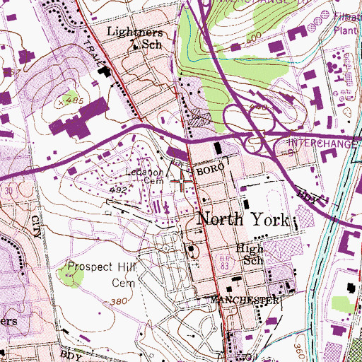 Topographic Map of Lebanon Cemetery, PA