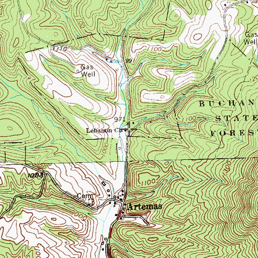 Topographic Map of Lebanon Church, PA