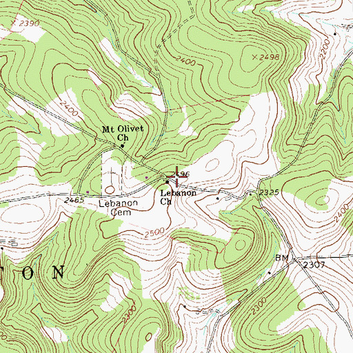 Topographic Map of Lebanon Church, PA