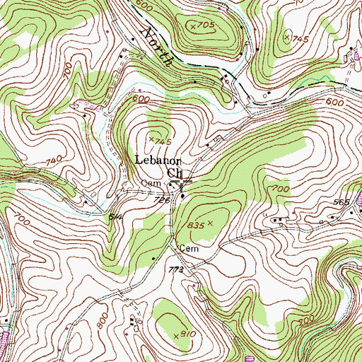 Topographic Map of Lebanon Church, PA