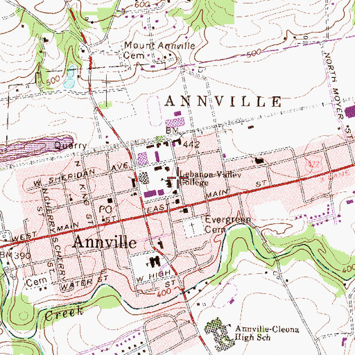 Topographic Map of Lebanon Valley College, PA