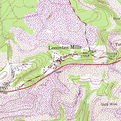 Topographic Map of Lecontes Mills, PA