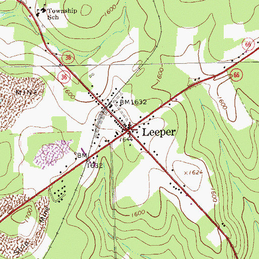 Topographic Map of Leeper, PA